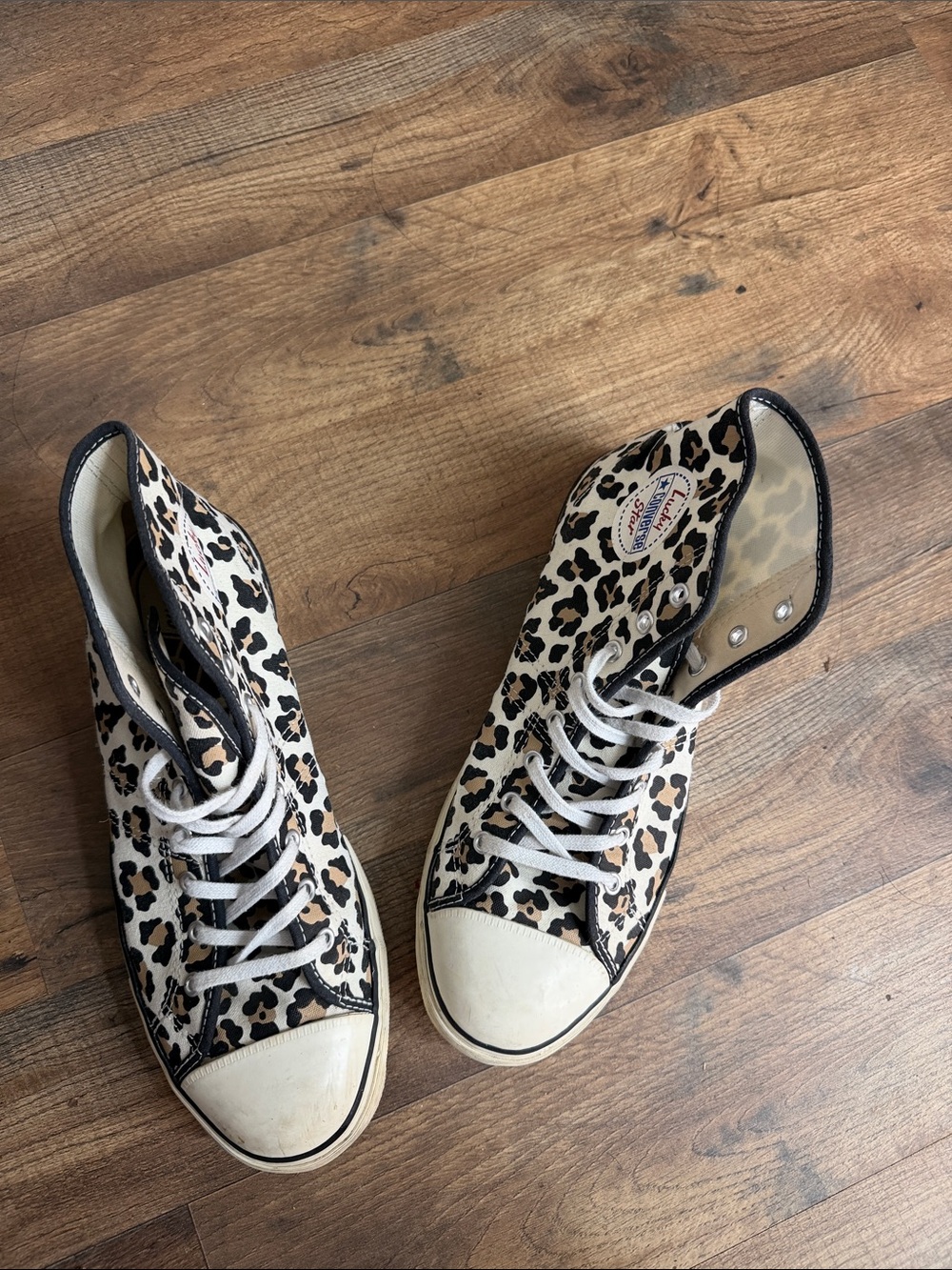 Converse Leopard Print High-Top Sneakers - Black, Tan, Cream - Picture 2 of 7